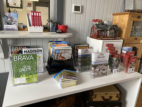 Waunakee Area Chamber of Commerce depot lobby displaying variety of tourism-based literature