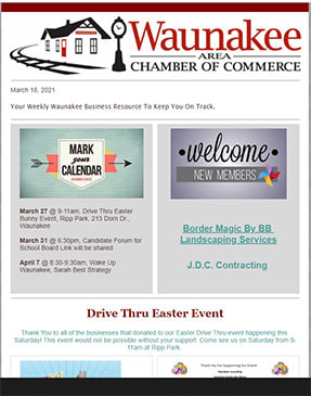 Sample image from the Waunakee Area Chamber of Commerce weekly Tracks newsletter