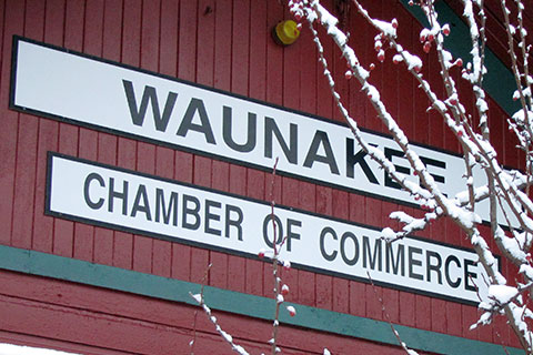 Front of the Waunakee Chamber of Commerce depot in Waunakee, Wisconsin